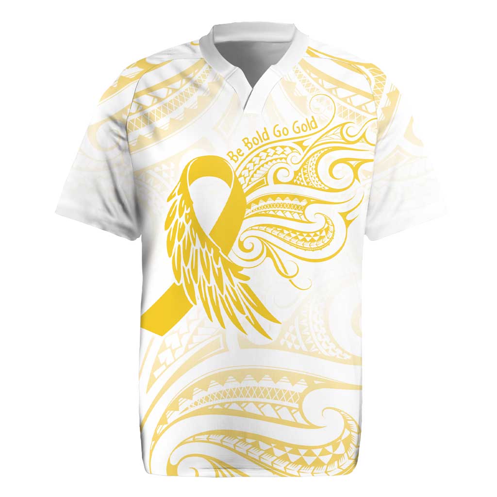 Be Bold Go Gold Polyneisan Ribbon Childhood Personalised Rugby Jersey