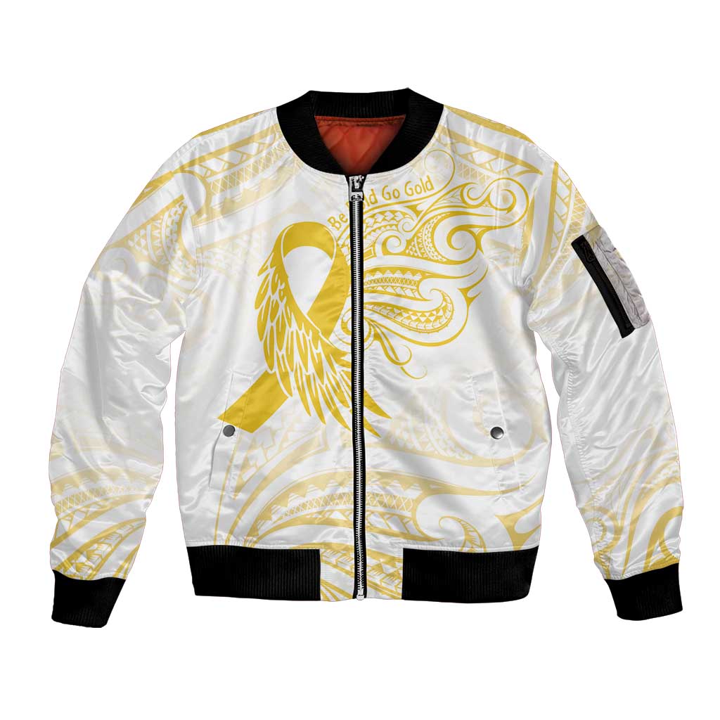 Be Bold Go Gold Polyneisan Ribbon Childhood Personalised Sleeve Zip Bomber Jacket LT9 Unisex Gold - Polynesian Pride