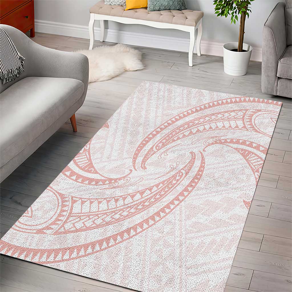 White Sunday Lotu Tamaiti Area Rug Polynesian Wave Pastel Blush - Polynesian Pride