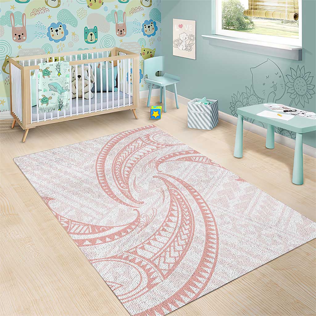 White Sunday Lotu Tamaiti Area Rug Polynesian Wave Pastel Blush - Polynesian Pride