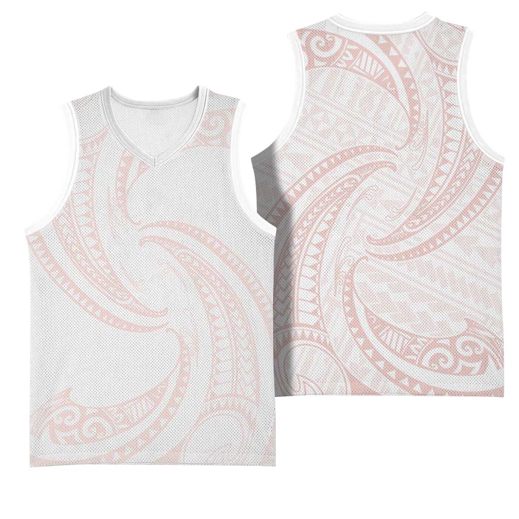 White Sunday Lotu Tamaiti Basketball Jersey Polynesian Wave Pastel Blush - Polynesian Pride