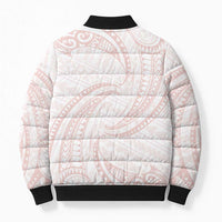 White Sunday Lotu Tamaiti Bomber Puffer Jacket Polynesian Wave Pastel Blush - Polynesian Pride
