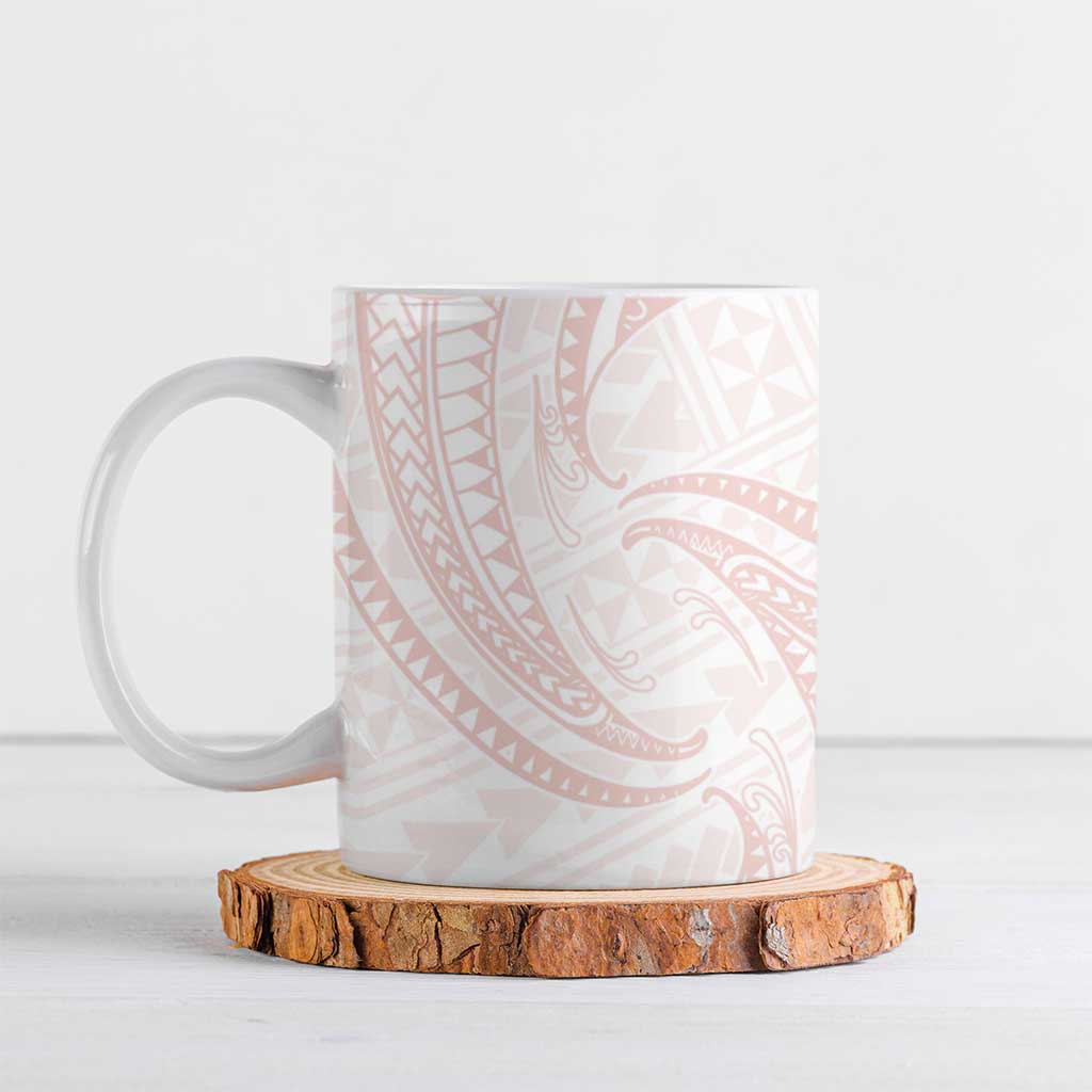 White Sunday Lotu Tamaiti Ceramic Mug Polynesian Wave Pastel Blush - Polynesian Pride