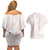 White Sunday Lotu Tamaiti Couples Matching Off Shoulder Short Dress and Hawaiian Shirt Polynesian Wave Pastel Blush - Polynesian Pride