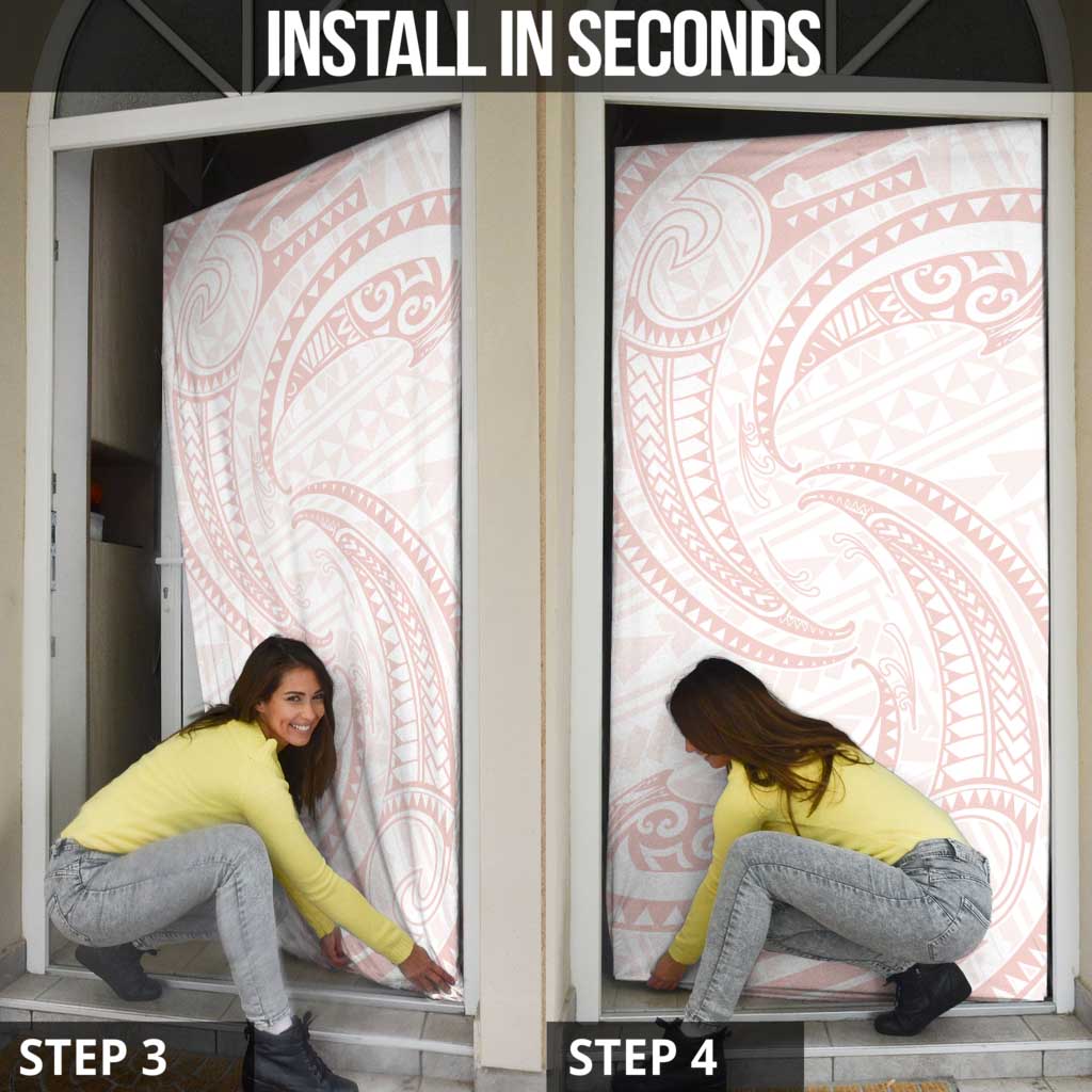 White Sunday Lotu Tamaiti Door Cover Polynesian Wave Pastel Blush - Polynesian Pride