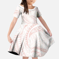 White Sunday Lotu Tamaiti Family Matching Long Sleeve Bodycon Dress and Hawaiian Shirt Polynesian Wave Pastel Blush LT9 Daughter's Dress Blush - Polynesian Pride