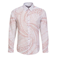 White Sunday Lotu Tamaiti Family Matching Long Sleeve Bodycon Dress and Hawaiian Shirt Polynesian Wave Pastel Blush LT9 Dad's Shirt - Long Sleeve Blush - Polynesian Pride