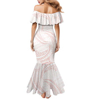 White Sunday Lotu Tamaiti Family Matching Mermaid Dress and Hawaiian Shirt Polynesian Wave Pastel Blush LT9 - Polynesian Pride