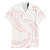 White Sunday Lotu Tamaiti Family Matching Off Shoulder Short Dress and Hawaiian Shirt Polynesian Wave Pastel Blush - Polynesian Pride