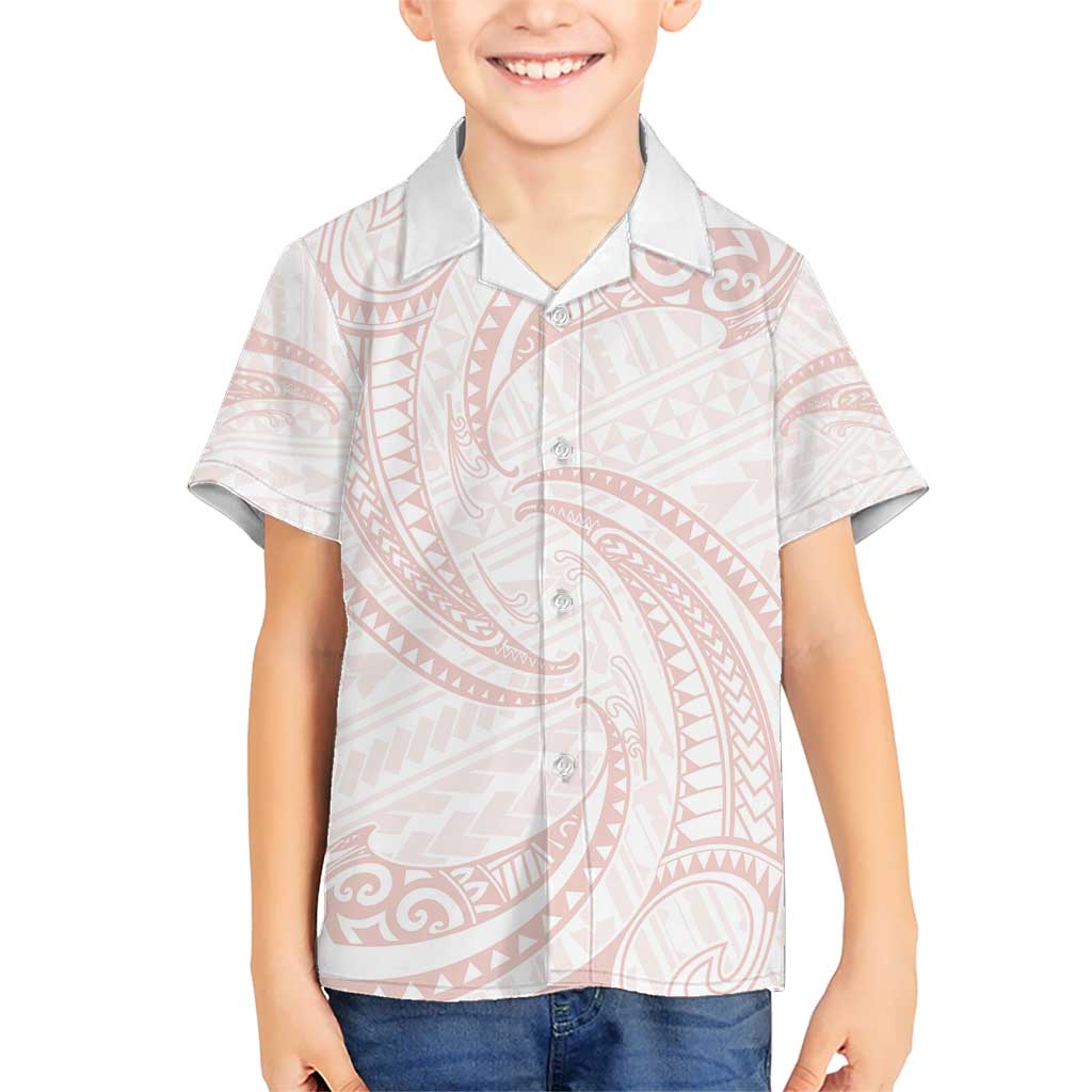 White Sunday Lotu Tamaiti Kid Hawaiian Shirt Polynesian Wave Pastel Blush - Polynesian Pride