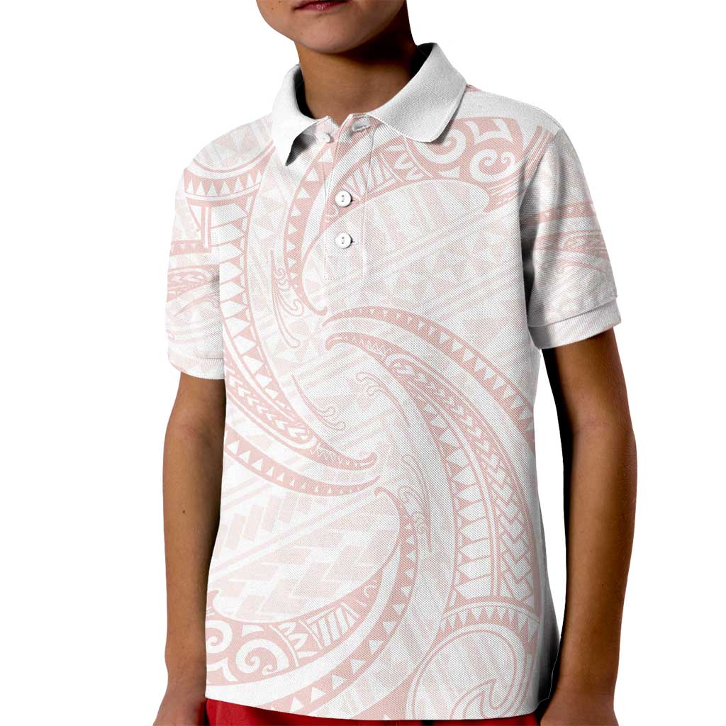 White Sunday Lotu Tamaiti Kid Polo Shirt Polynesian Wave Pastel Blush - Polynesian Pride