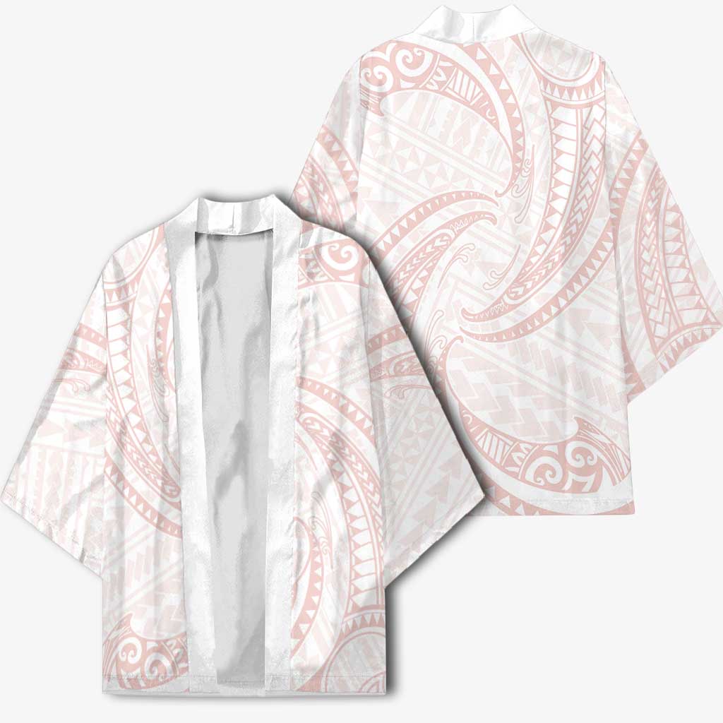 White Sunday Lotu Tamaiti Kimono Polynesian Wave Pastel Blush - Polynesian Pride