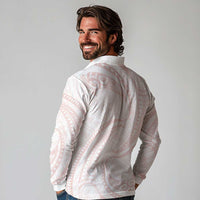 White Sunday Lotu Tamaiti Long Sleeve Polo Shirt Polynesian Wave Pastel Blush - Polynesian Pride