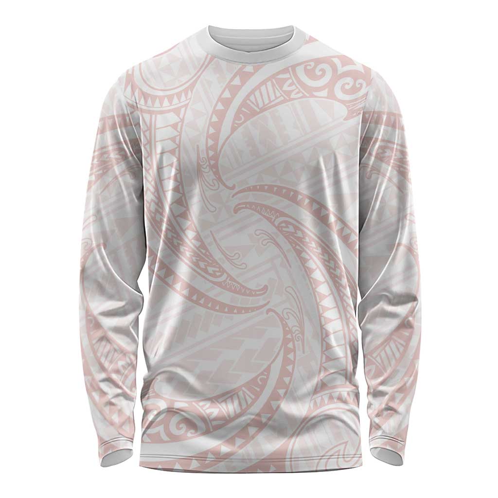 White Sunday Lotu Tamaiti Long Sleeve Shirt Polynesian Wave Pastel Blush - Polynesian Pride