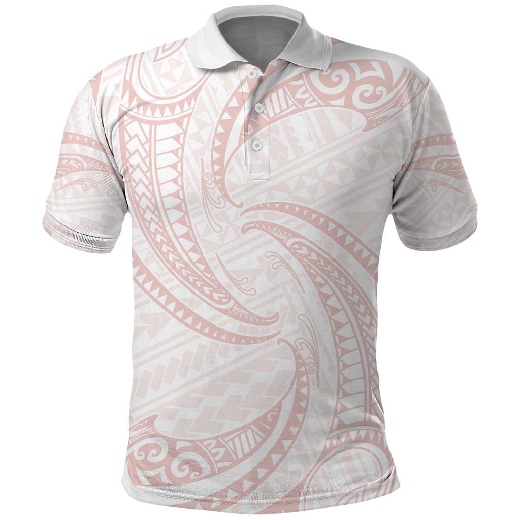 White Sunday Lotu Tamaiti Polo Shirt Polynesian Wave Pastel Blush - Polynesian Pride
