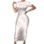 White Sunday Lotu Tamaiti Short Sleeve Bodycon Dress Polynesian Wave Pastel Blush - Polynesian Pride