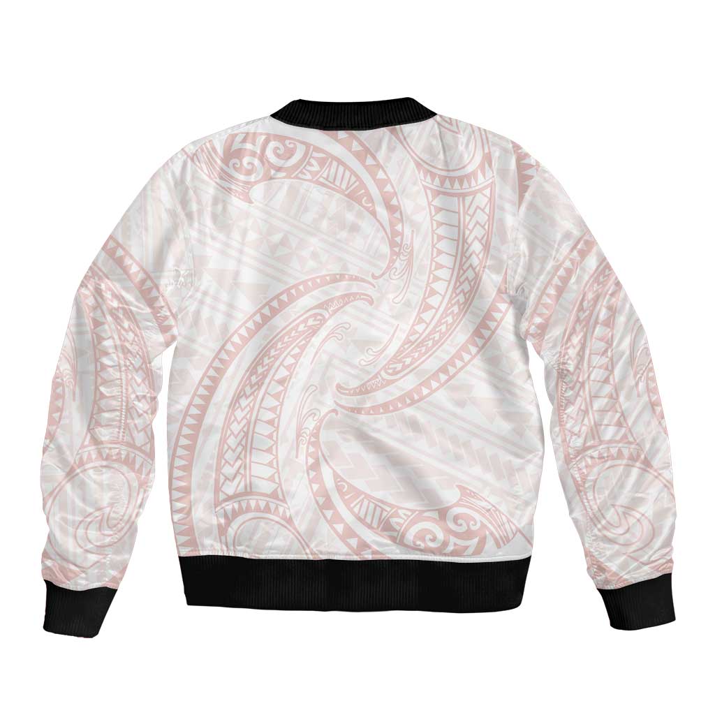 White Sunday Lotu Tamaiti Sleeve Zip Bomber Jacket Polynesian Wave Pastel Blush - Polynesian Pride