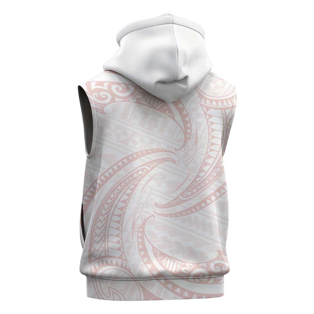 White Sunday Lotu Tamaiti Sleeveless Hoodie Polynesian Wave Pastel Blush - Polynesian Pride