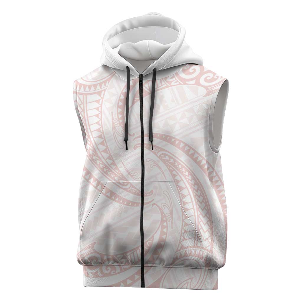 White Sunday Lotu Tamaiti Sleeveless Zip Hoodie Polynesian Wave Pastel Blush - Polynesian Pride