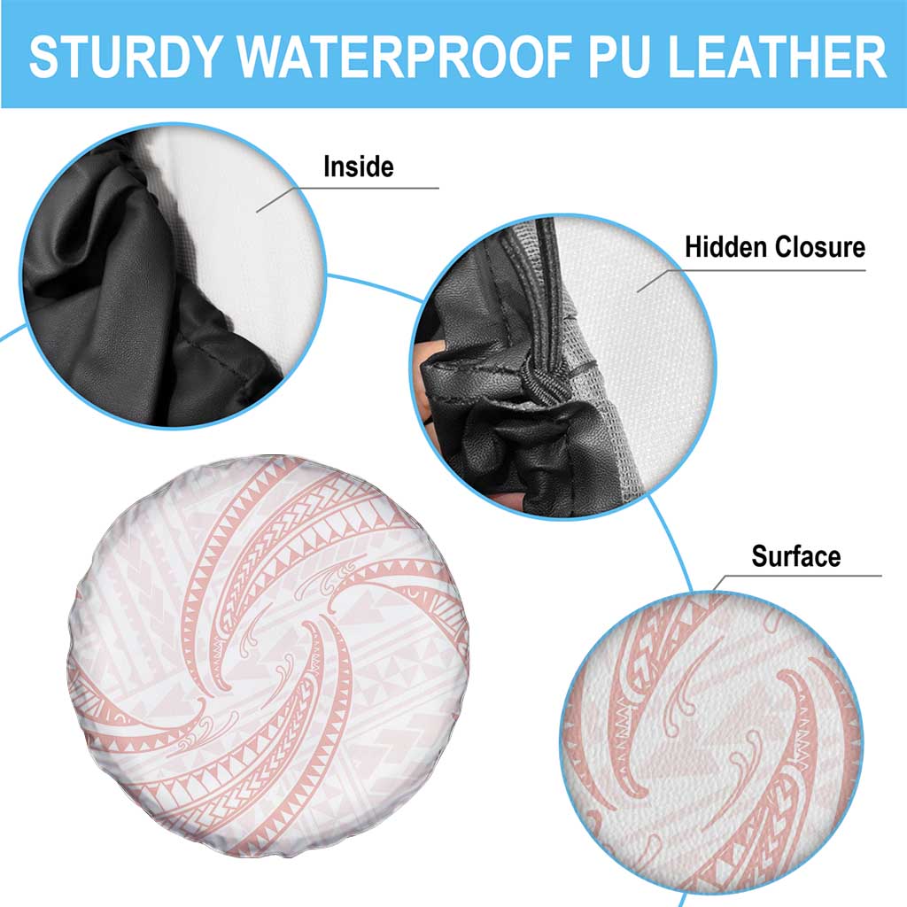 White Sunday Lotu Tamaiti Spare Tire Cover Polynesian Wave Pastel Blush - Polynesian Pride