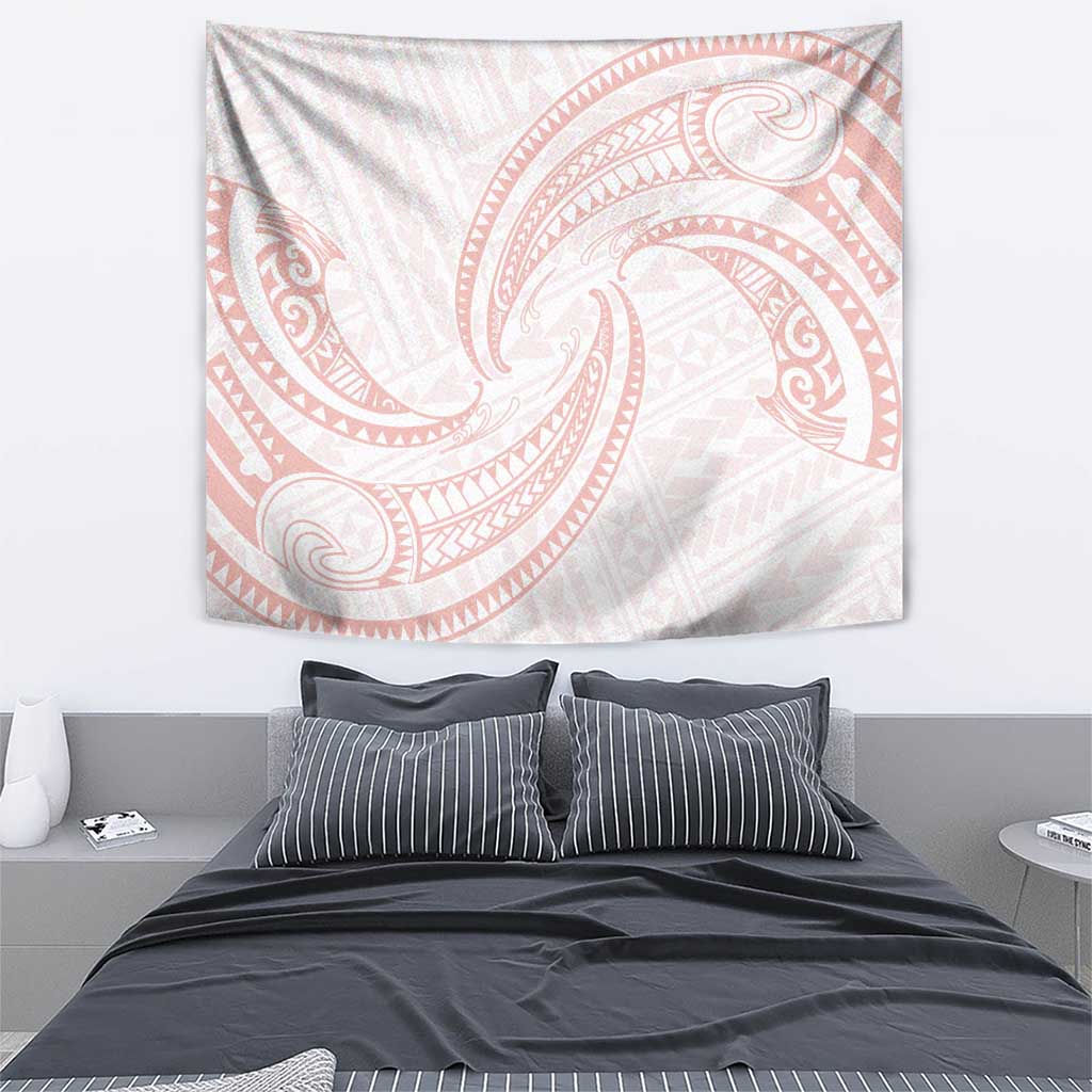 White Sunday Lotu Tamaiti Tapestry Polynesian Wave Pastel Blush - Polynesian Pride