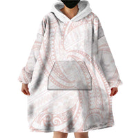 White Sunday Lotu Tamaiti Wearable Blanket Hoodie Polynesian Wave Pastel Blush - Polynesian Pride