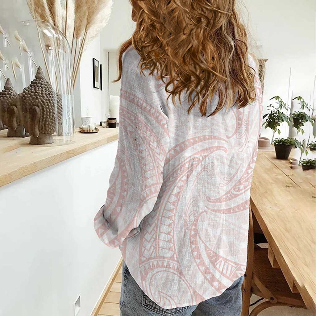 White Sunday Lotu Tamaiti Women Casual Shirt Polynesian Wave Pastel Blush - Polynesian Pride