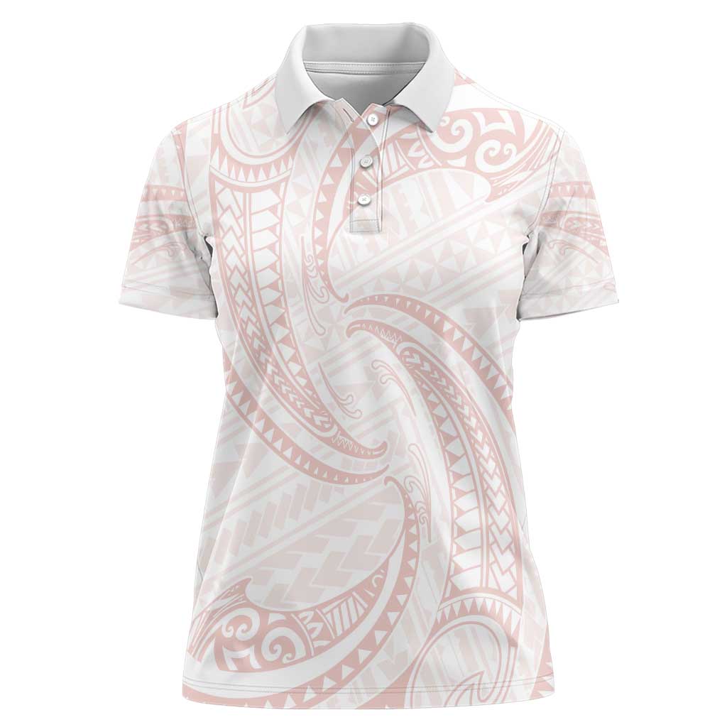White Sunday Lotu Tamaiti Women Polo Shirt Polynesian Wave Pastel Blush - Polynesian Pride