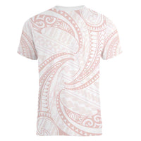 White Sunday Lotu Tamaiti Women V-Neck T-Shirt Polynesian Wave Pastel Blush - Polynesian Pride