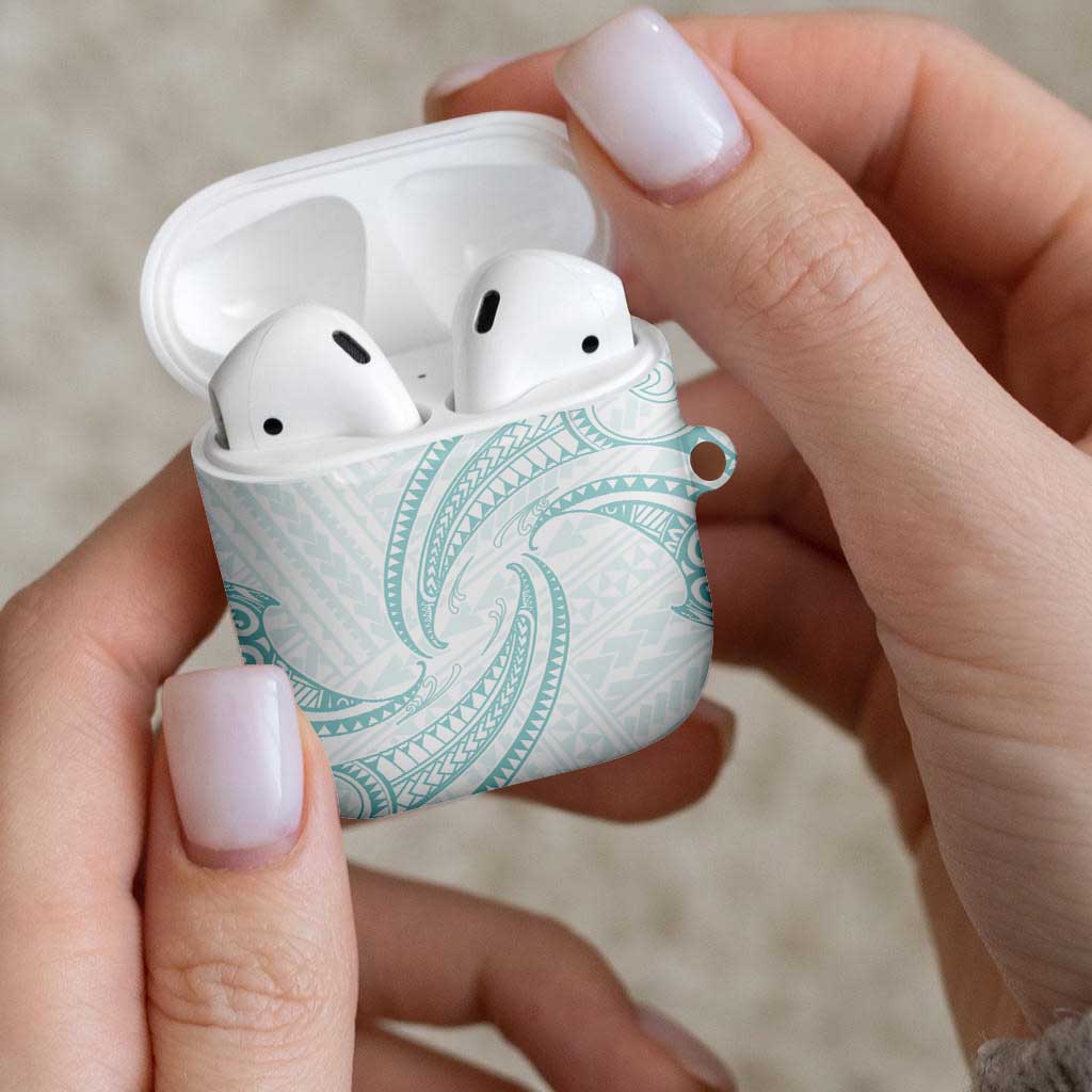 White Sunday Lotu Tamaiti AirPods Case Polynesian Wave Pastel Cyan - Polynesian Pride
