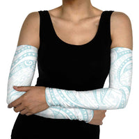 White Sunday Lotu Tamaiti Arm Sleeves Polynesian Wave Pastel Cyan - Polynesian Pride