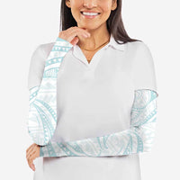White Sunday Lotu Tamaiti Arm Sleeves Polynesian Wave Pastel Cyan - Polynesian Pride