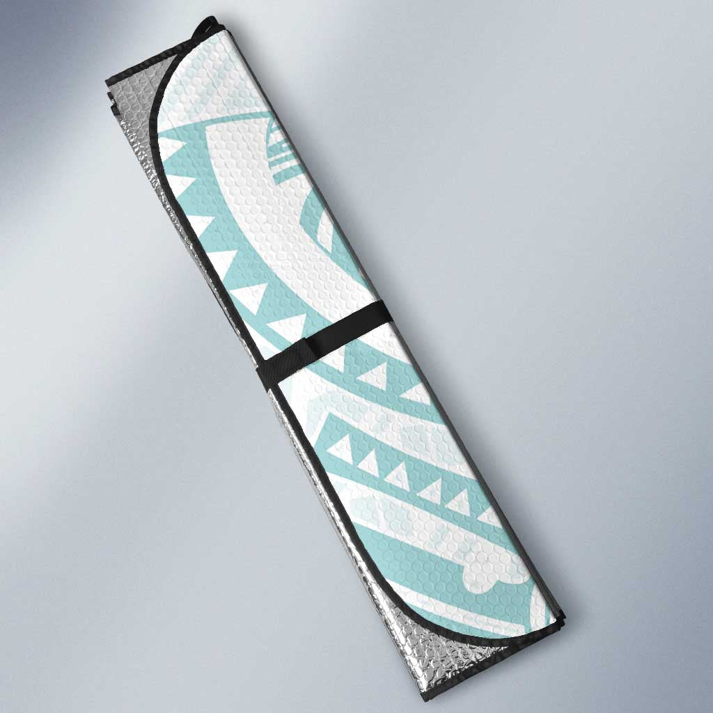 White Sunday Lotu Tamaiti Auto Sun Shade Polynesian Wave Pastel Cyan - Polynesian Pride