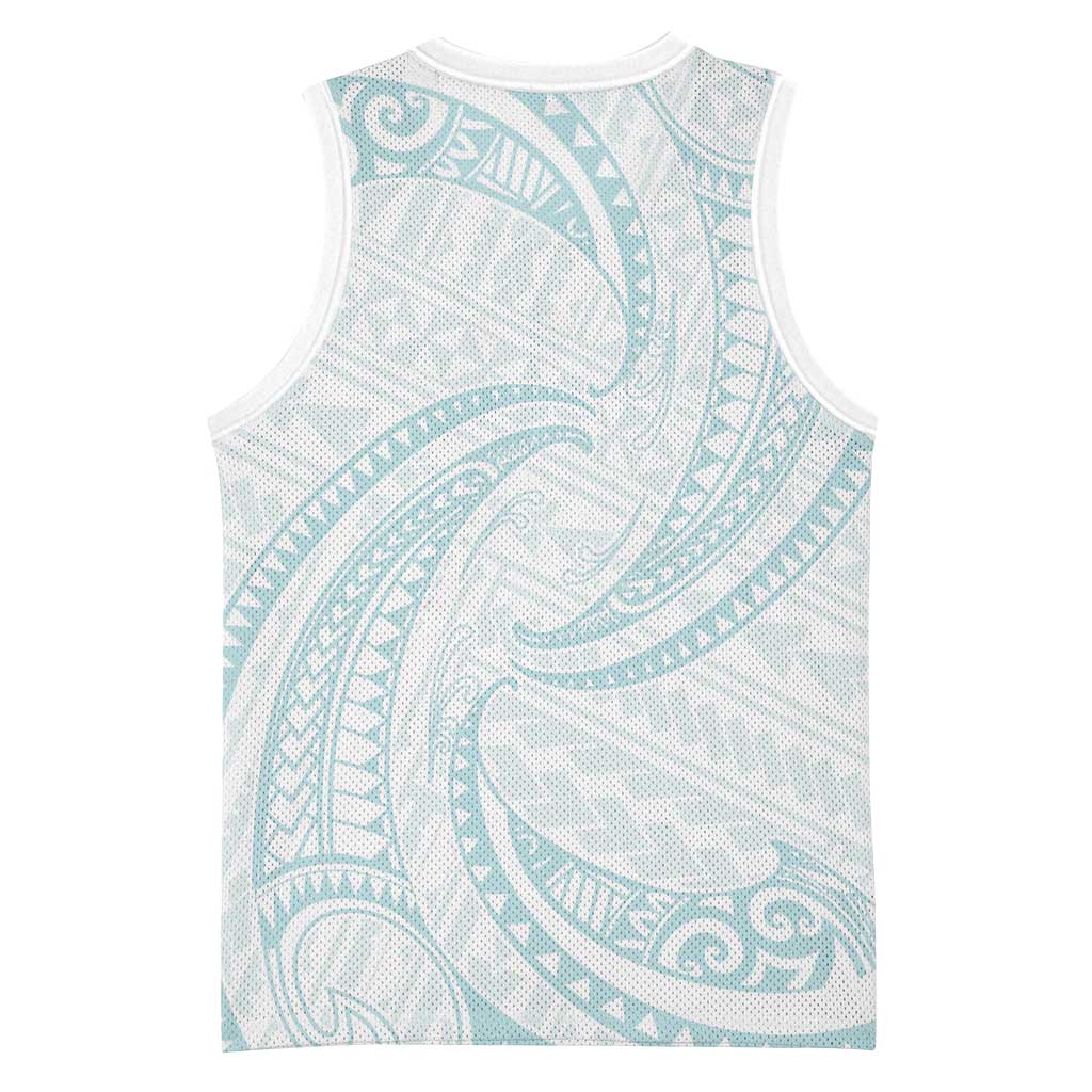White Sunday Lotu Tamaiti Basketball Jersey Polynesian Wave Pastel Cyan - Polynesian Pride