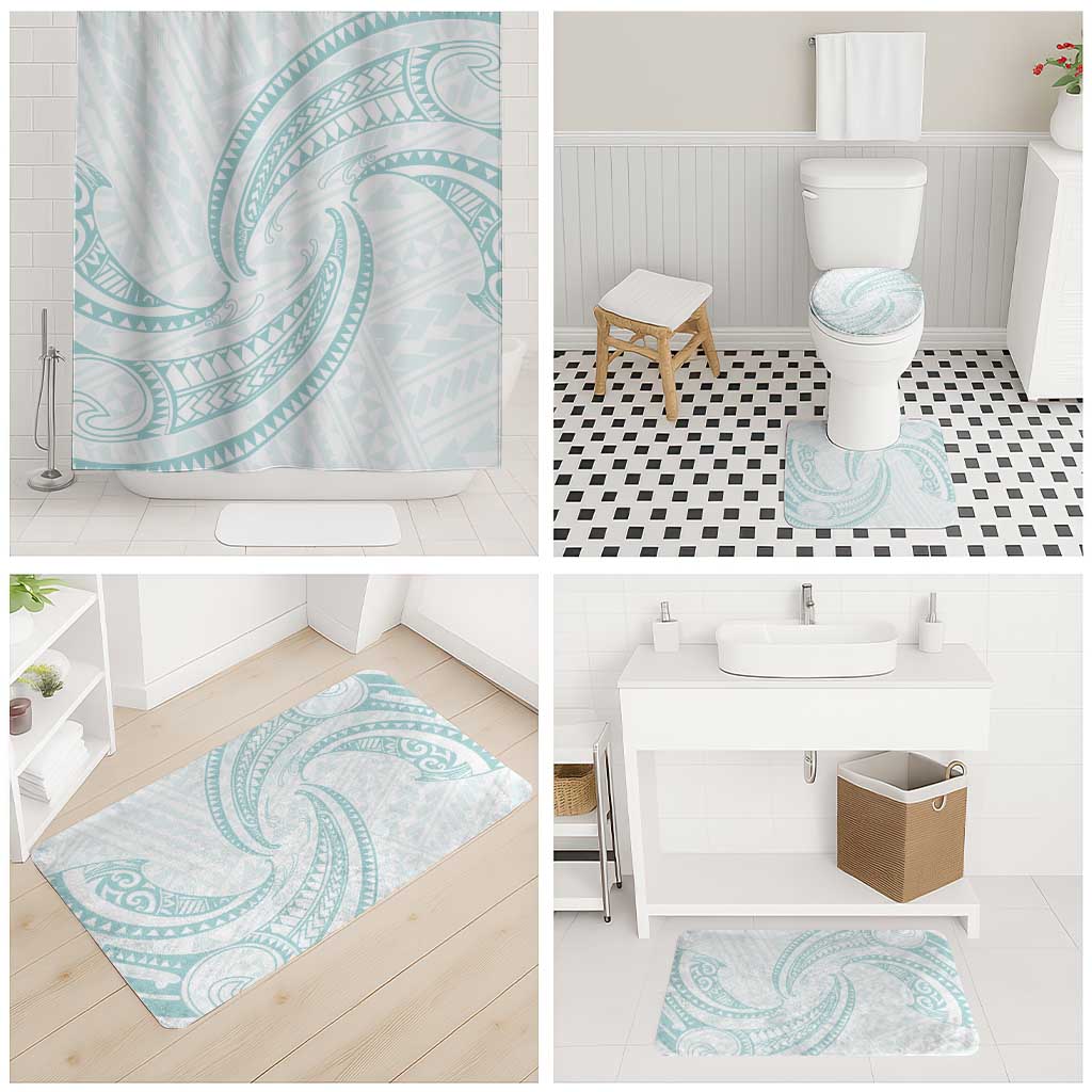 White Sunday Lotu Tamaiti Bathroom Set Polynesian Wave Pastel Cyan - Polynesian Pride