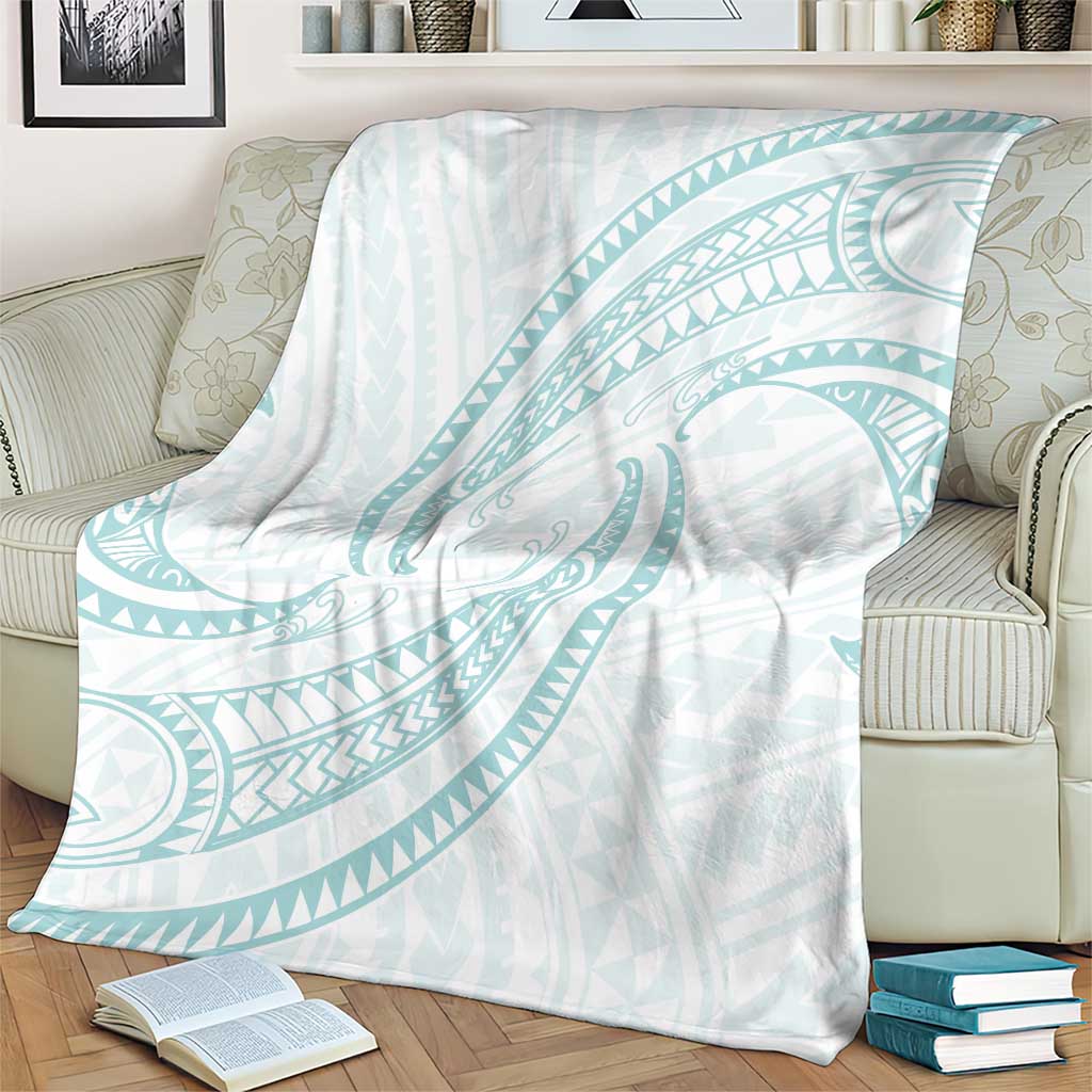 White Sunday Lotu Tamaiti Blanket Polynesian Wave Pastel Cyan - Polynesian Pride