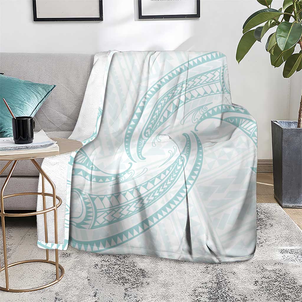White Sunday Lotu Tamaiti Blanket Polynesian Wave Pastel Cyan - Polynesian Pride