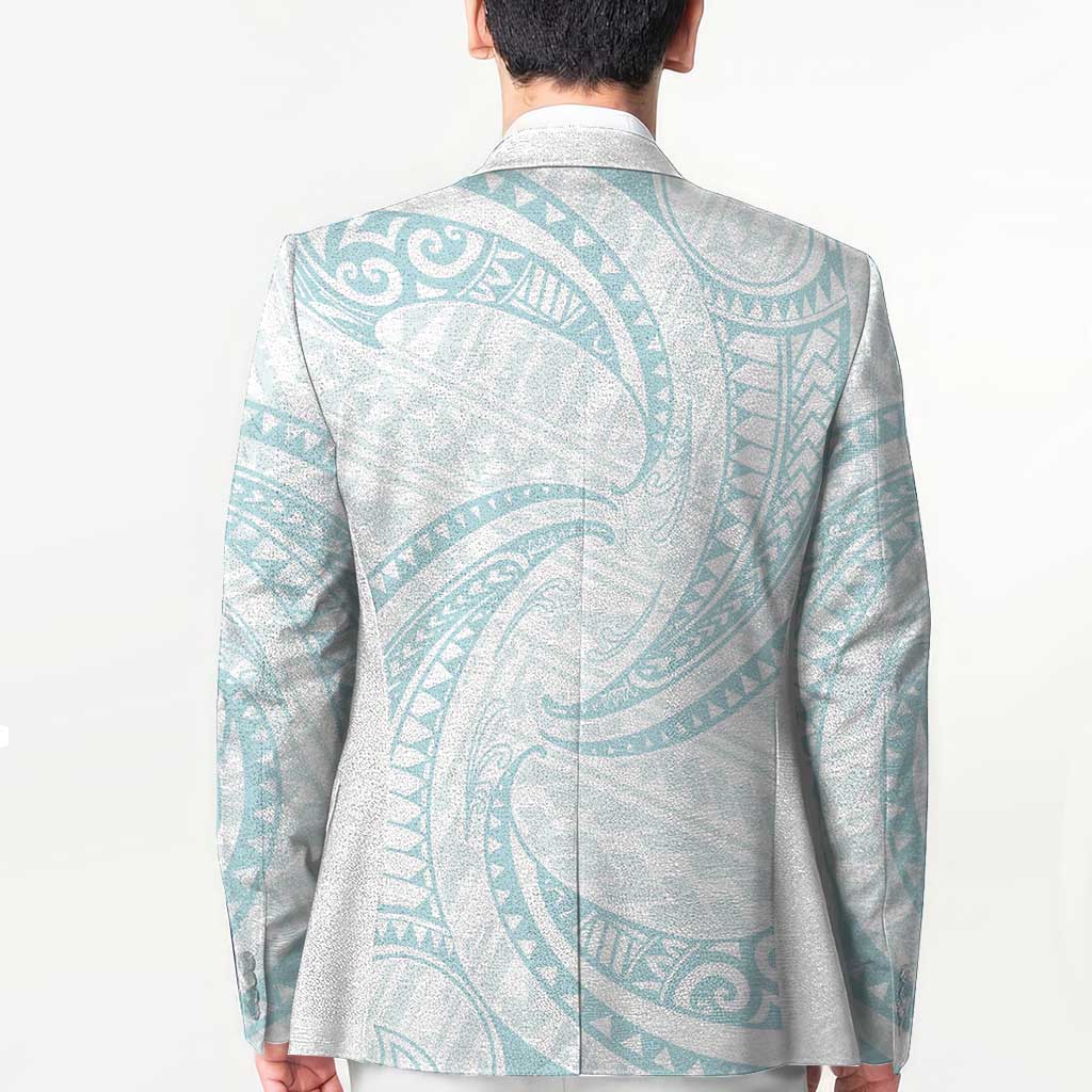White Sunday Lotu Tamaiti Blazer Polynesian Wave Pastel Cyan - Polynesian Pride