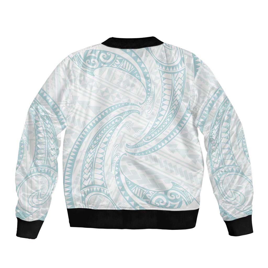 White Sunday Lotu Tamaiti Bomber Jacket Polynesian Wave Pastel Cyan - Polynesian Pride