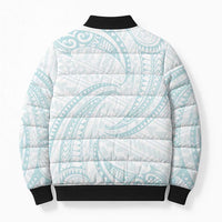 White Sunday Lotu Tamaiti Bomber Puffer Jacket Polynesian Wave Pastel Cyan - Polynesian Pride
