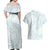 White Sunday Lotu Tamaiti Couples Matching Off Shoulder Maxi Dress and Hawaiian Shirt Polynesian Wave Pastel Cyan - Polynesian Pride