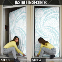 White Sunday Lotu Tamaiti Door Cover Polynesian Wave Pastel Cyan - Polynesian Pride