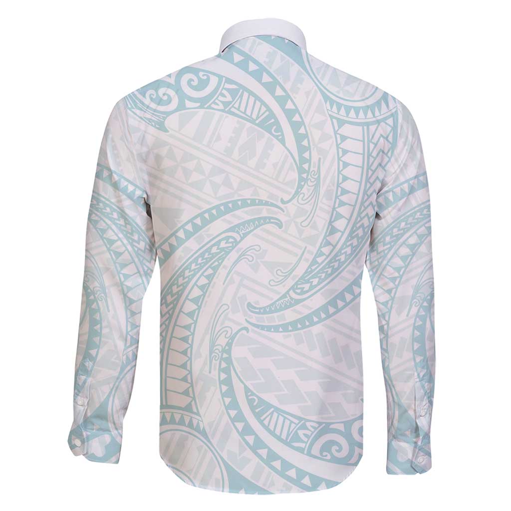 White Sunday Lotu Tamaiti Family Matching Mermaid Dress and Hawaiian Shirt Polynesian Wave Pastel Cyan LT9 - Polynesian Pride