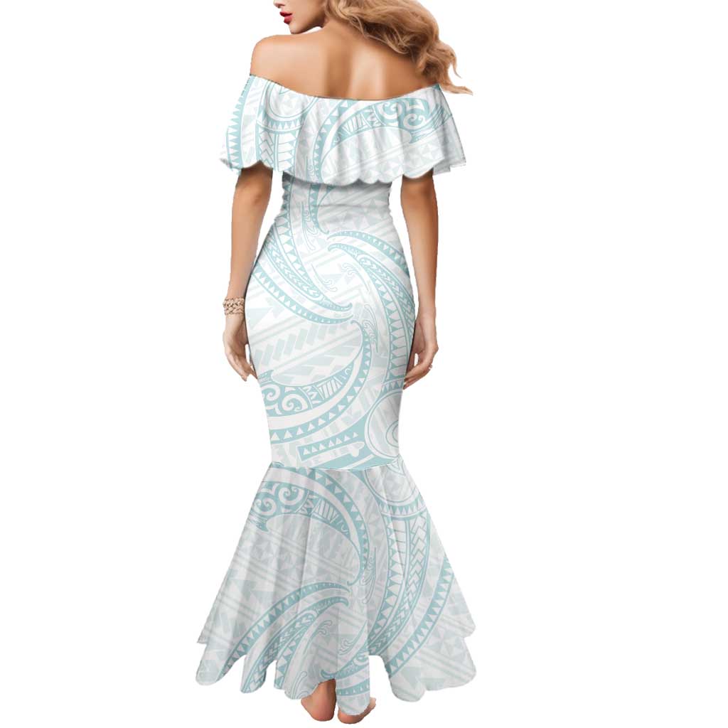 White Sunday Lotu Tamaiti Family Matching Mermaid Dress and Hawaiian Shirt Polynesian Wave Pastel Cyan LT9 - Polynesian Pride