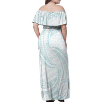 White Sunday Lotu Tamaiti Family Matching Off Shoulder Maxi Dress and Hawaiian Shirt Polynesian Wave Pastel Cyan - Polynesian Pride