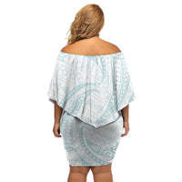White Sunday Lotu Tamaiti Family Matching Off Shoulder Short Dress and Hawaiian Shirt Polynesian Wave Pastel Cyan - Polynesian Pride