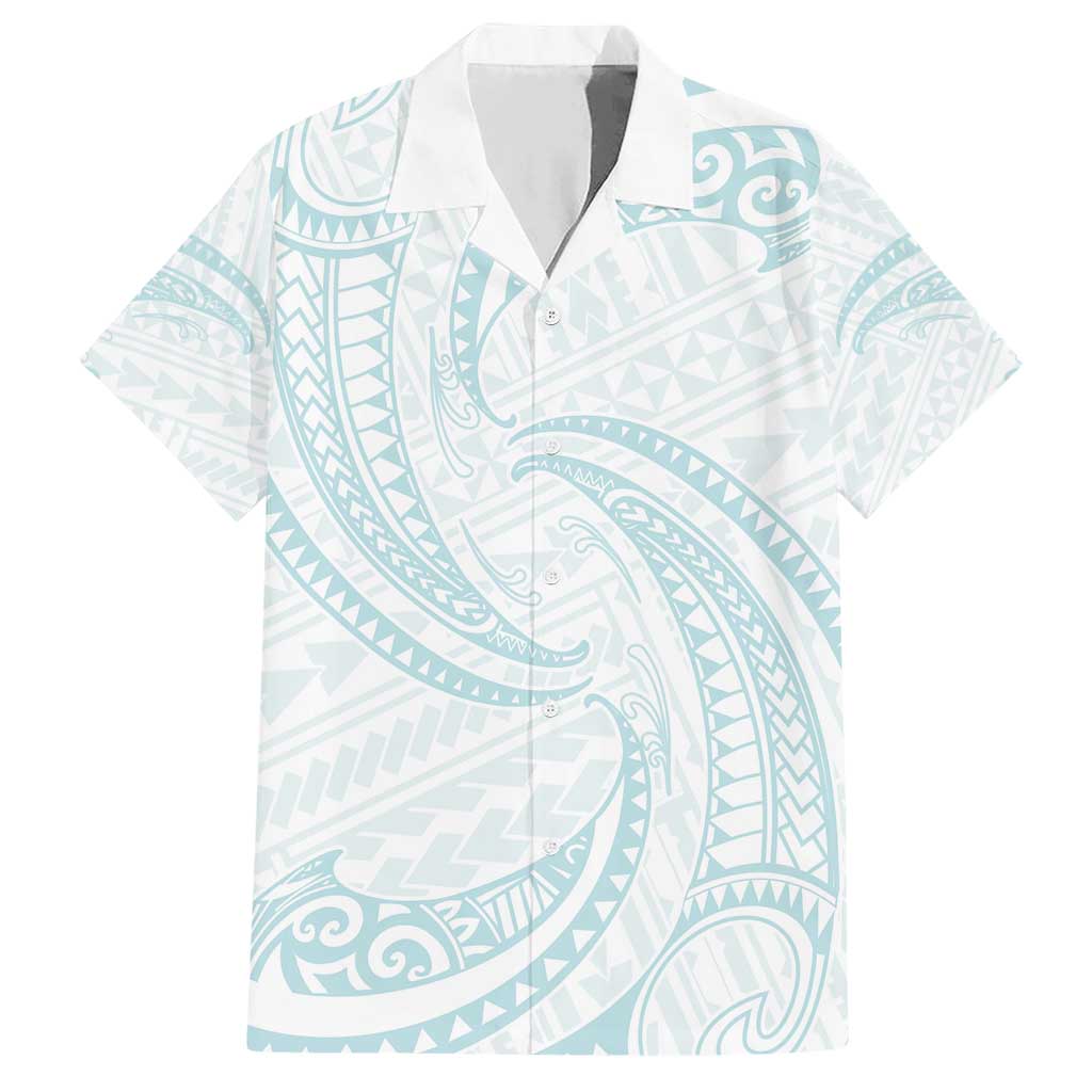 White Sunday Lotu Tamaiti Family Matching Short Sleeve Bodycon Dress and Hawaiian Shirt Polynesian Wave Pastel Cyan LT9 Dad's Shirt - Short Sleeve Cyan - Polynesian Pride