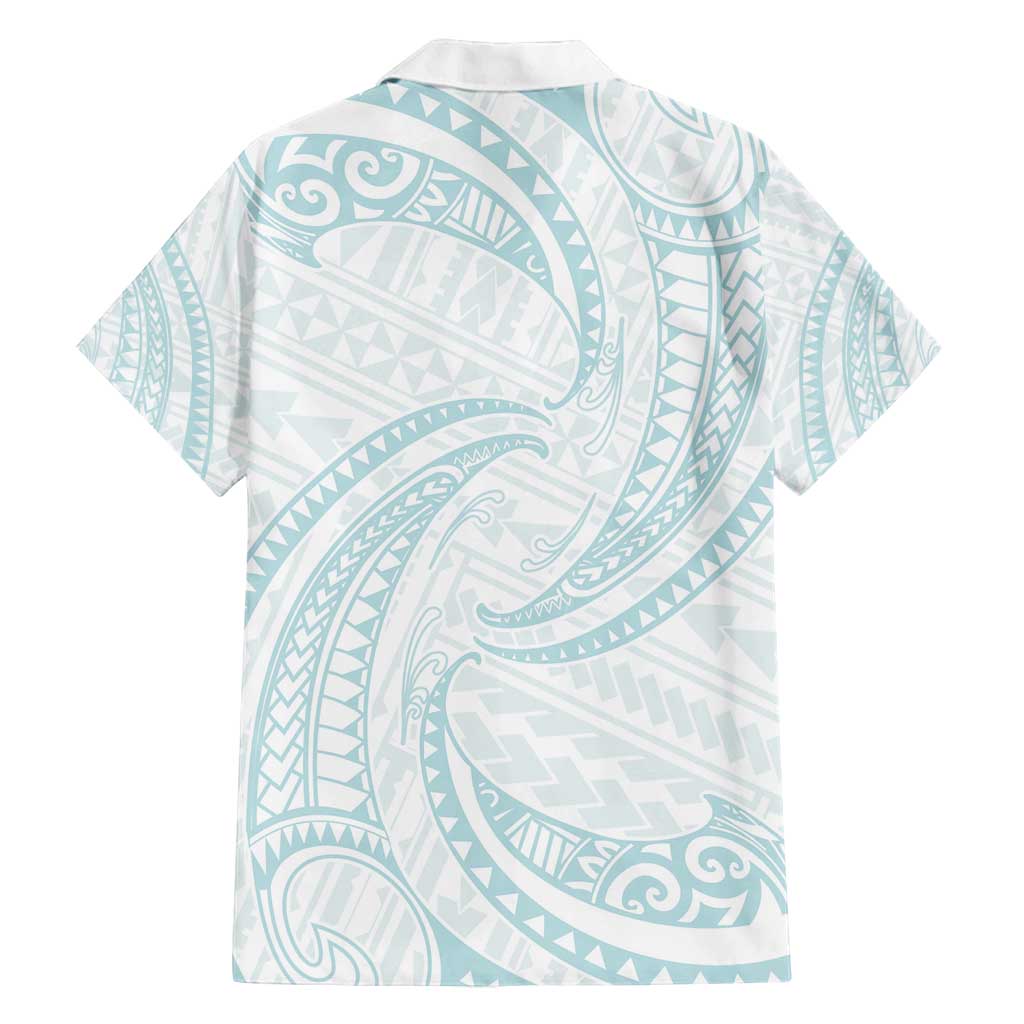 White Sunday Lotu Tamaiti Family Matching Summer Maxi Dress and Hawaiian Shirt Polynesian Wave Pastel Cyan - Polynesian Pride