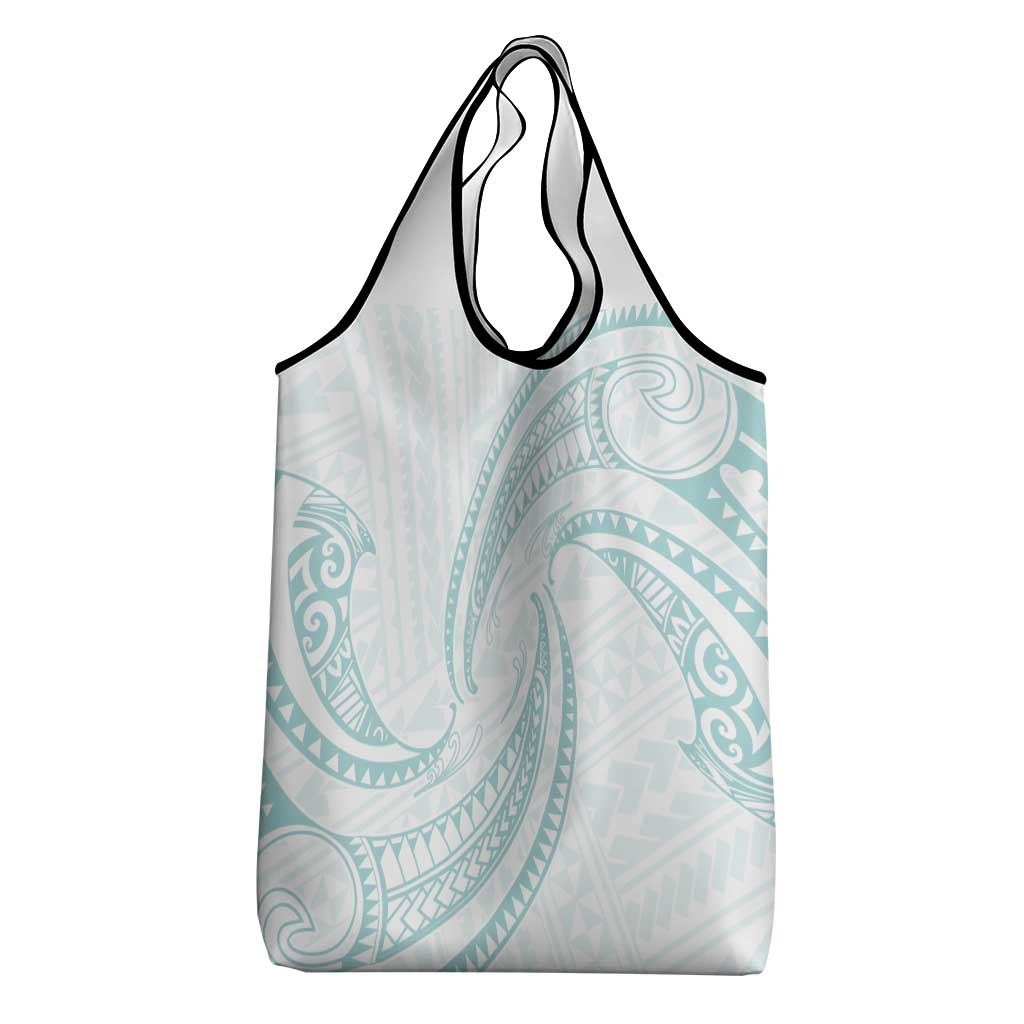 White Sunday Lotu Tamaiti Grocery Bag Polynesian Wave Pastel Cyan - Polynesian Pride