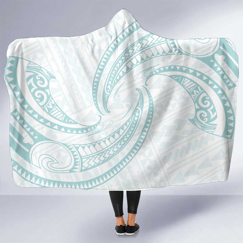 White Sunday Lotu Tamaiti Hooded Blanket Polynesian Wave Pastel Cyan - Polynesian Pride